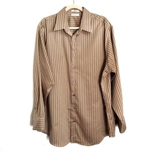 Kenneth Cole Shirt Size 17.5 Brown Striped Button Up